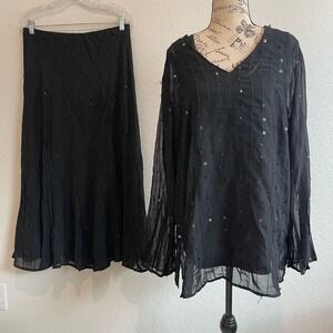 Cato Womens 3 Pc 18/20 Sleeveless Blazer‎ &  14/16W Skirt Set Black Sequence Set